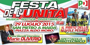 Il presidente Mario Oliverio a San Pietro a Maida il 29 luglio per la festa de l’Unità