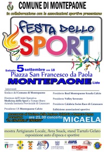 Domani Pomeriggio a Montepaone Lido “Festa dello Sport”