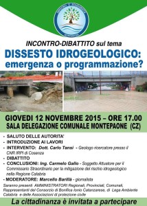 Montepaone – Giovedì 12 novembre congegno sul dissesto idrogeologico