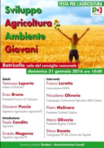 Festa per l’agricoltura a Botricello. Domenica 31 gennaio, conclude i lavori Ettore Rosato, capogruppo Pd alla Camera