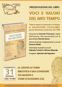 Torre di Ruggiero – Domenica 31gennaio appuntamento con la poesia di Salvatore Filocamo