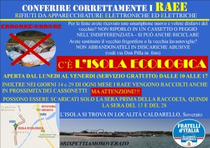 Nota di Fratelli d’Italia Soverato sul corretto conferimento dei RAEE presso l’Isola ecologica