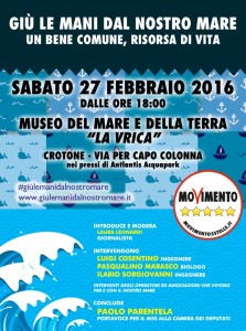 “Giù le mani dal nostro mare”, sabato 27 febbraio in Calabria il tour M5S contro le trivellazioni
