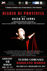 Badolato – Teatro, stasera Oscar De Summa in “Diario di provincia”