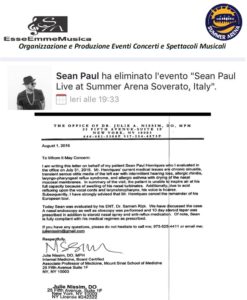 Annullato il concerto di Sean Paul del 10 agosto a Soverato