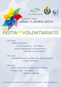Sabato 8 ottobre la prima Festa del Volontariato a Lamezia Terme
