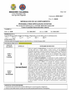 Allerta Meteo “Arancione” della Protezione civile per la Calabria Jonica