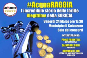 Calabria: “AcquaRaggia”, Parentela (M5S) annuncia evento-scoop su gestione Sorical