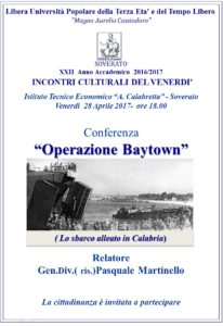 Soverato – Venerdì 28 Aprile la conferenza “Operazione Baytown”
