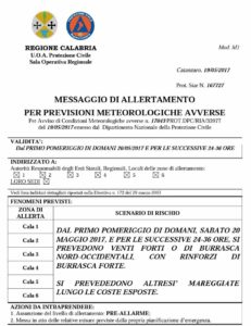 Allerta meteo Protezione civile Calabria – In arrivo venti forti