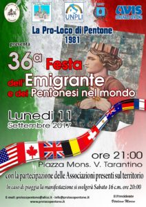 Lunedì 11 Settembre a Pentone la Festa dell’Emigrante