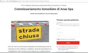 Commissariare l’Anas, sul web la petizione del Comitato Trasversale delle Serre