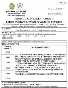 Allerta Meteo della Protezione Civile Calabria per l’arrivo di temporali e piogge intense