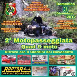 Lamezia Terme – Domenica 3 Dicembre seconda edizione Motopasseggiata Quad e Moto
