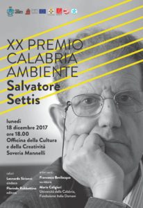 A Salvatore Settis la ventesima edizione del premio “Calabria Ambiente”.
