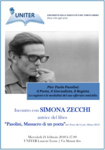 Mercoledì 21 febbraio a Lamezia Terme incontro dell’Uniter sulla morte di Pier Paolo Pasolini