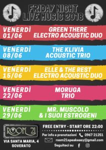 “Friday night live music”: Spazio alla musica dal vivo tutti i venerdì al Room 21 di Soverato