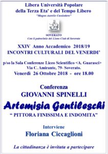 Soverato – Venerdì 26 Ottobre conferenza “Artemisia Gentileschi”
