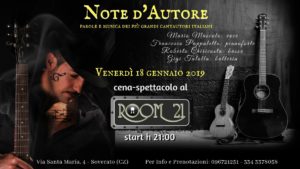 Al Room 21 di Soverato “Note d’Autore” – parole e musica dei più grandi cantautori italiani
