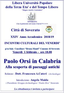Soverato – Venerdì 1 Febbraio la presentazione di “Paolo Orsi in Calabria”