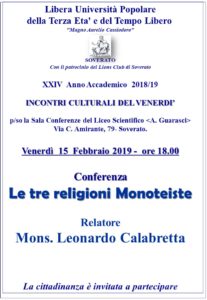 Soverato – Venerdì 15 Febbraio la conferenza “Le tre religioni Monoteiste”