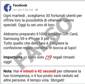 Truffe online con falsi “Amazon Gift Card” da 1000 euro, Samsung S9 e iPhone X.