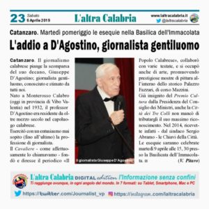 Catanzaro – Giornalismo in lutto per la scomparsa del decano Giuseppe D’Agostino