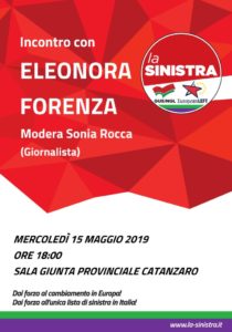 Mercoledì 15 maggio Eleonora Forenza eurodeputata di Rifondazione Comunista a Catanzaro