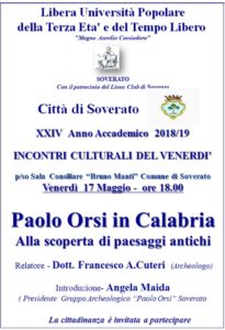 Soverato – Venerdì 17 Maggio la conferenza “Paolo Orsi in Calabria. Alla scoperta di paesaggi antichi”