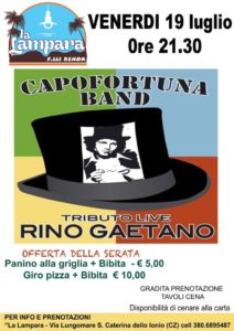 Venerdì 19 Luglio a Santa Caterina Jonio il concerto dei Capofortuna Band – Tributo Live Rino Gaetano