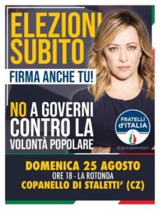 Fratelli d’Italia: a Stalettì mobilitazione contro i governi dell’inciucio