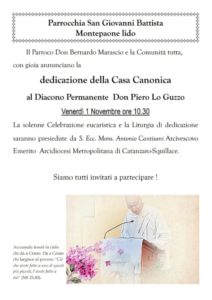 Montepaone Lido, al Diacono Don Piero Lo Guzzo la dedicazione della Casa Canonica