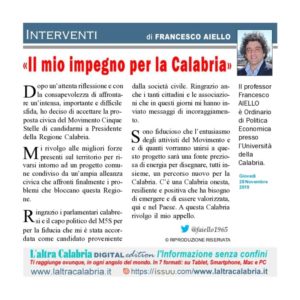 Regionali in Calabria, l’economista Aiello candidato dei Cinquestelle