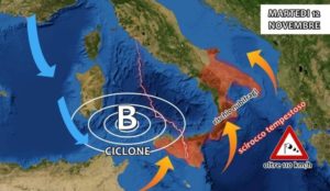 Maltempo – Ciclogenesi esplosiva colpirà la Calabria, allerta nubifragi e scirocco oltre 110 km/h