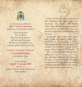 Processo di beatificazione e canonizzazione  del Servo di Dio Flavio Aurelio Magno Cassiodoro