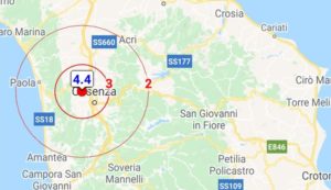 Forte scossa di terremoto in provincia di Cosenza