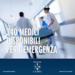 Coronavirus, 340 medici danno disponibilità per l’emergenza in Calabria