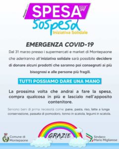 Emergenza Coronavirus, a Montepaone parte l’iniziativa solidale “Spesa Sospesa”