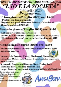 “L’Io e la Società”, il primo campo estivo giovani Amica Sofia Calabria. A Soverato il 2 e 3 luglio 2020