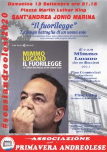 Domenica 13 settembre a S.Andrea Jonio la presentazione del libro di Mimmo Lucano “Il fuorilegge”
