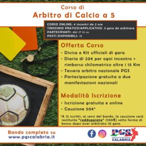 Calcio a 5, le PGS Calabria promuovono il “Corso Regionale di Arbitro”