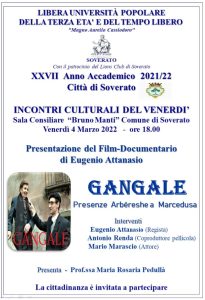 Soverato – Venerdì 04 Marzo la presentazione del Film-Documentario “Gangale”