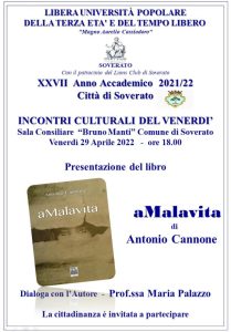 Soverato – Venerdì 29 Aprile la presentazione del libro “aMalavita” di Antonio Cannone