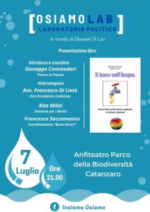 Giovedì 7 luglio a Catanzaro la presentazione del libro “Il buco nell’acqua”