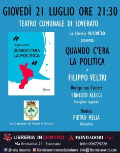 Soverato, giovedì 21 luglio presentazione del libro “Quando c’era la politica” di Filippo Veltri.