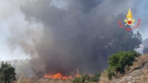 Vasto incendio di vegetazione nelle colline di Catanzaro