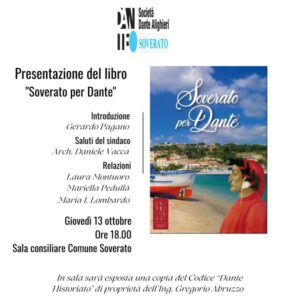 Giovedì 13 ottobre la presentazione del libro “Soverato per Dante”