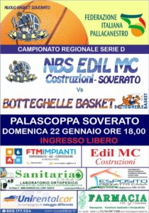 Domenica 22 gennaio: NBS Edil MC Costruzioni Soverato – Botteghelle Basket – RC