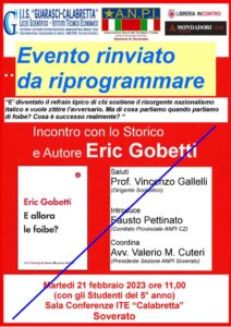 Rinviato l’incontro di Eric Gobetti con gli studenti dell’Istituto “Calabretta” di Soverato