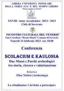 Soverato – Venerdì 24 Febbraio la conferenza “Scolacium e Kaulonia”